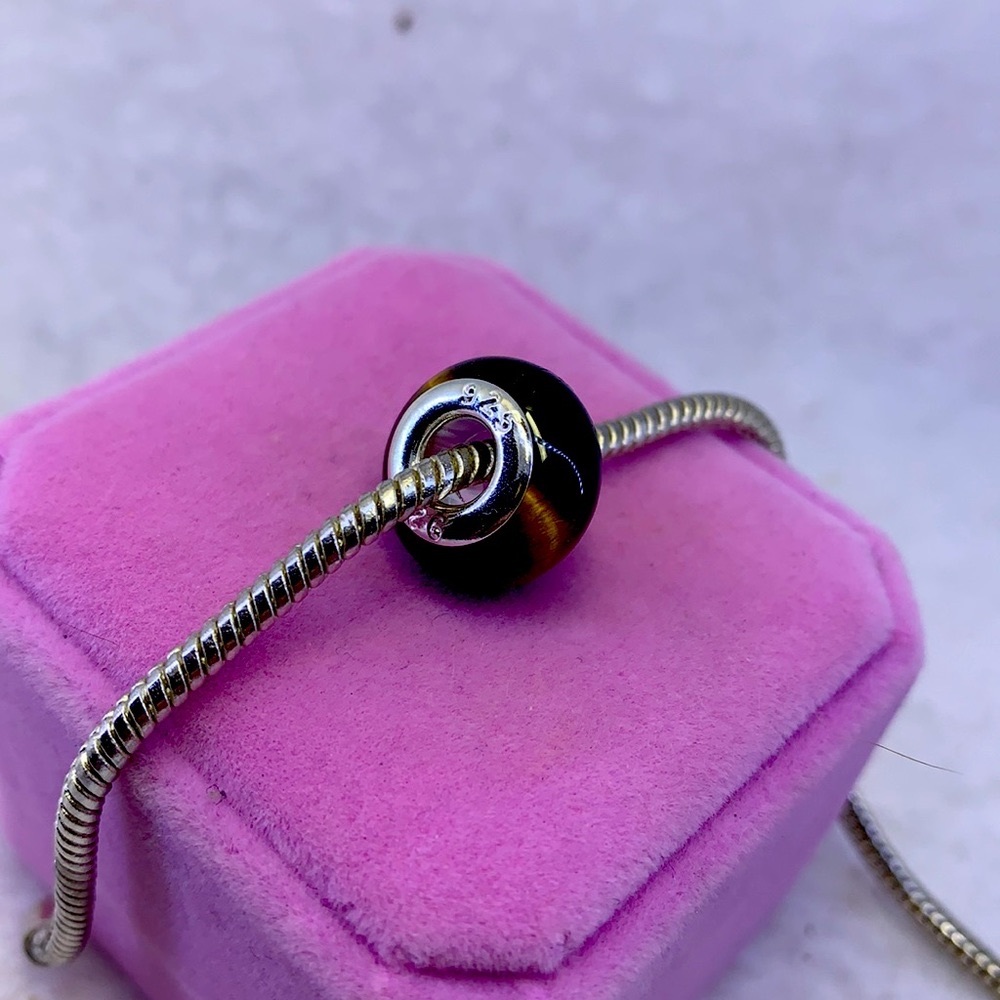Natural healing stone Tigers Eye charm for Pandora